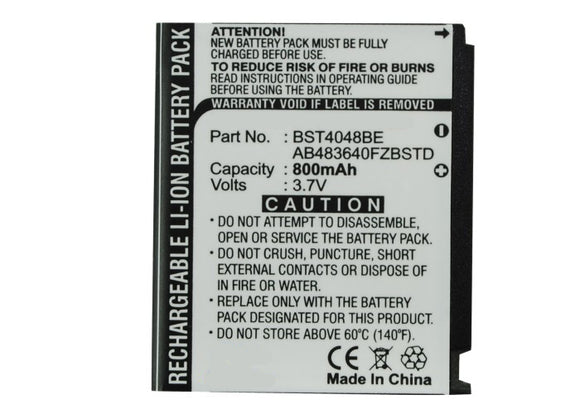 Batteries N Accessories BNA-WB-L4036 Cell Phone Battery - Li-ion, 3.7, 800mAh, Ultra High Capacity Battery - Replacement for Samsung AB483640CU, AB603443CE, AB603443CUCSTD Battery