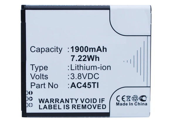 Batteries N Accessories BNA-WB-L3076 Cell Phone Battery - Li-Ion, 3.8V, 1900 mAh, Ultra High Capacity Battery - Replacement for Archos AC45TI Battery