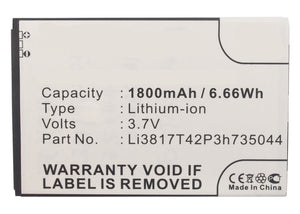 Batteries N Accessories BNA-WB-L4054 Cell Phone Battery - Li-ion, 3.7, 1800mAh, Ultra High Capacity Battery - Replacement for AT&T Li3817T42P3h735044 Battery