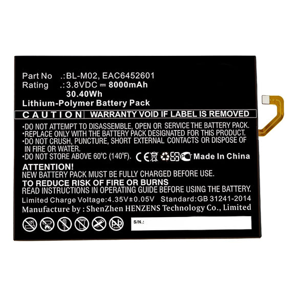 Batteries N Accessories BNA-WB-P11122 Tablet Battery - Li-Pol, 3.8V, 8000mAh, Ultra High Capacity - Replacement for LG BL-M02 Battery