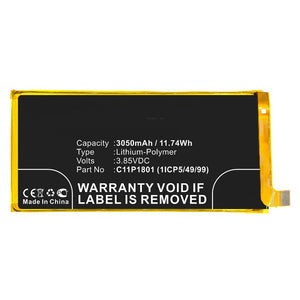 Batteries N Accessories BNA-WB-P9866 Cell Phone Battery - Li-Pol, 3.85V, 3050mAh, Ultra High Capacity - Replacement for Asus C11P1801 (1ICP5/49/99) Battery