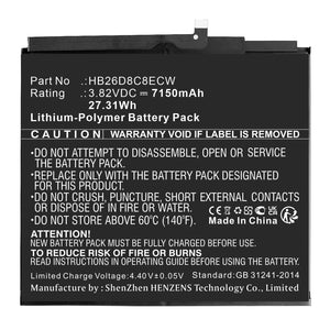 Batteries N Accessories BNA-WB-P19054 Tablet Battery - Li-Pol, 3.82V, 7150mAh, Ultra High Capacity - Replacement for Huawei HB26D8C8ECW Battery