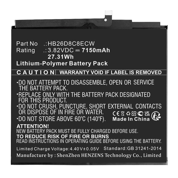 Batteries N Accessories BNA-WB-P19054 Tablet Battery - Li-Pol, 3.82V, 7150mAh, Ultra High Capacity - Replacement for Huawei HB26D8C8ECW Battery