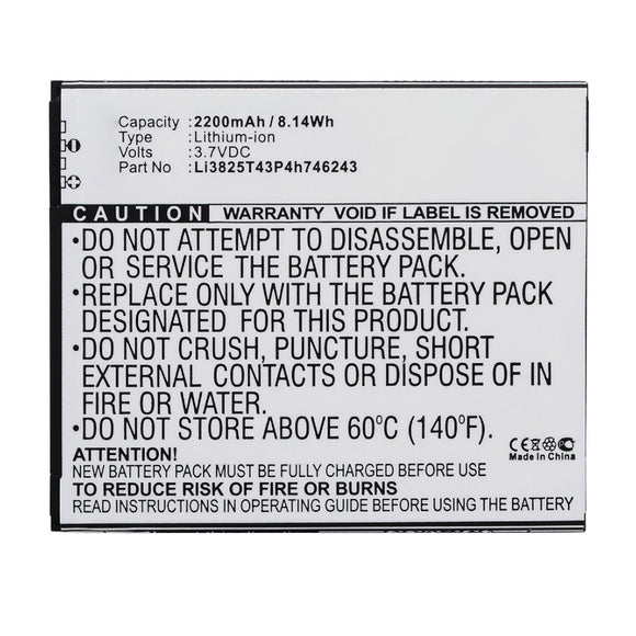 Batteries N Accessories BNA-WB-L14098 Cell Phone Battery - Li-ion, 3.7V, 2200mAh, Ultra High Capacity - Replacement for ZTE Li3825T43P3H746243 Battery