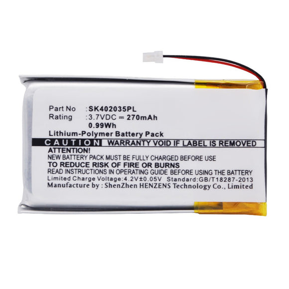 Batteries N Accessories BNA-WB-P13663 Player Battery - Li-Pol, 3.7V, 270mAh, Ultra High Capacity - Replacement for Sony SK402035PL Battery