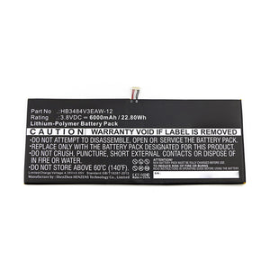 Batteries N Accessories BNA-WB-P11969 Tablet Battery - Li-Pol, 3.8V, 6000mAh, Ultra High Capacity - Replacement for Huawei HB3484V3EAW-12 Battery