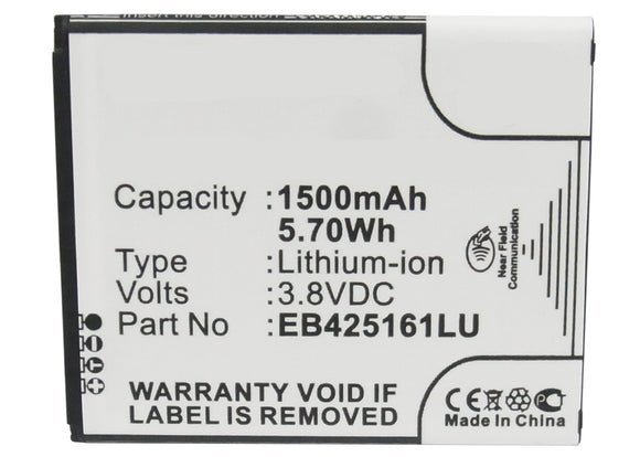 Batteries N Accessories BNA-WB-L3987 Cell Phone Battery - Li-ion, 3.8, 1500mAh, Ultra High Capacity Battery - Replacement for Samsung EB425161LU Battery