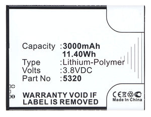 Batteries N Accessories BNA-WB-P3213 Cell Phone Battery - Li-Pol, 3.8V, 3000 mAh, Ultra High Capacity Battery - Replacement for Casper 5320 Battery