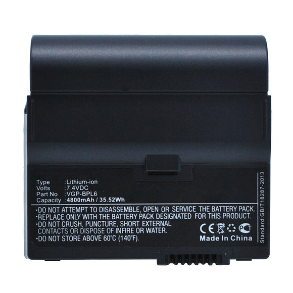 Batteries N Accessories BNA-WB-L17003 Laptop Battery - Li-ion, 7.4V, 4800mAh, Ultra High Capacity - Replacement for Sony VGP-BPL6 Battery
