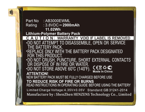 Batteries N Accessories BNA-WB-P14837 Cell Phone Battery - Li-Pol, 3.8V, 2900mAh, Ultra High Capacity - Replacement for Philips AB3000EWML Battery