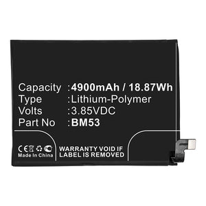 Batteries N Accessories BNA-WB-P14883 Cell Phone Battery - Li-Pol, 3.85V, 4900mAh, Ultra High Capacity - Replacement for Xiaomi BM53 Battery