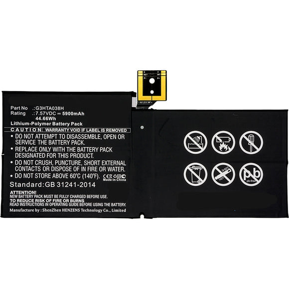 Batteries N Accessories BNA-WB-P8664 Tablets Battery - Li-Pol, 7.57V, 5900mAh, Ultra High Capacity Battery - Replacement for Microsoft G3HTA038H Battery