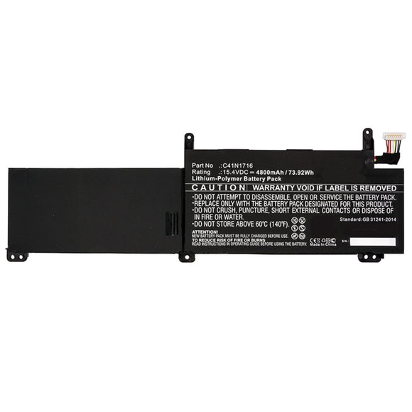 Batteries N Accessories BNA-WB-P9578 Laptop Battery - Li-Pol, 15.4V, 4800mAh, Ultra High Capacity - Replacement for Asus C41N1716 Battery