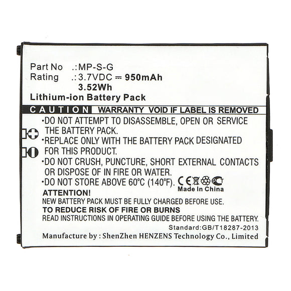 Batteries N Accessories BNA-WB-L16469 Cell Phone Battery - Li-ion, 3.7V, 950mAh, Ultra High Capacity - Replacement for Myphone MP-S-G Battery
