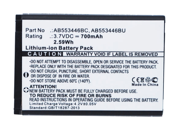 Batteries N Accessories BNA-WB-L3569 Cell Phone Battery - Li-Ion, 3.7V, 700 mAh, Ultra High Capacity Battery - Replacement for Samsung AB553446BC Battery