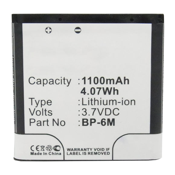 Batteries N Accessories BNA-WB-L16496 Cell Phone Battery - Li-ion, 3.7V, 1100mAh, Ultra High Capacity - Replacement for Nokia BP-6M Battery