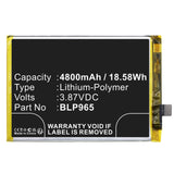 Batteries N Accessories BNA-WB-P18557 Cell Phone Battery - Li-Pol, 3.87V, 4800mAh, Ultra High Capacity - Replacement for OPPO BLP965 Battery