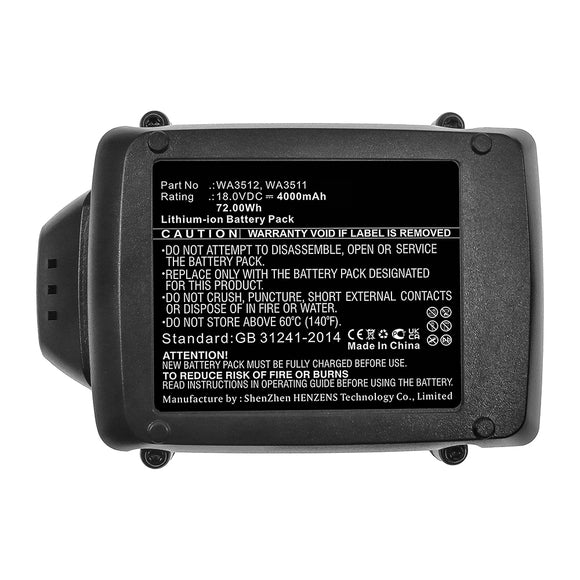 Batteries N Accessories BNA-WB-L14296 Power Tool Battery - Li-ion, 18V, 4000mAh, Ultra High Capacity - Replacement for Worx WA3511 Battery
