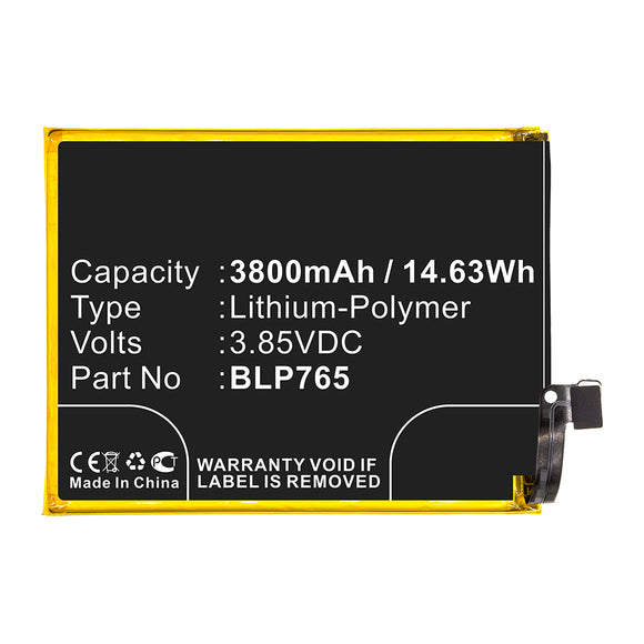 Batteries N Accessories BNA-WB-P14685 Cell Phone Battery - Li-Pol, 3.85V, 3800mAh, Ultra High Capacity - Replacement for OPPO BLP765 Battery