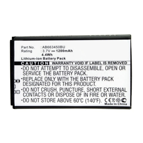 Batteries N Accessories BNA-WB-L13016 Cell Phone Battery - Li-ion, 3.7V, 1200mAh, Ultra High Capacity - Replacement for Samsung AB663450BU Battery