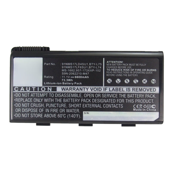 Batteries N Accessories BNA-WB-L16647 Laptop Battery - Li-ion, 11.1V, 6600mAh, Ultra High Capacity - Replacement for MSI 957-173XXP-101 Battery