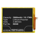 Batteries N Accessories BNA-WB-P18554 Cell Phone Battery - Li-Pol, 3.89V, 3900mAh, Ultra High Capacity - Replacement for Motorola ND40 Battery