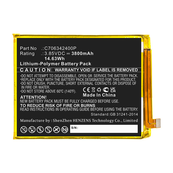 Batteries N Accessories BNA-WB-P15528 Cell Phone Battery - Li-Pol, 3.85V, 3800mAh, Ultra High Capacity - Replacement for Blu C706342400P Battery