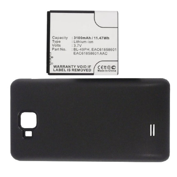 Batteries N Accessories BNA-WB-L12311 Cell Phone Battery - Li-ion, 3.7V, 3100mAh, Ultra High Capacity - Replacement for LG BL-49PH Battery