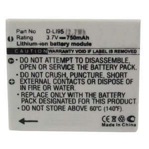 Batteries N Accessories BNA-WB-L9106 Digital Camera Battery - Li-ion, 3.7V, 700mAh, Ultra High Capacity - Replacement for Pentax D-LI95 Battery