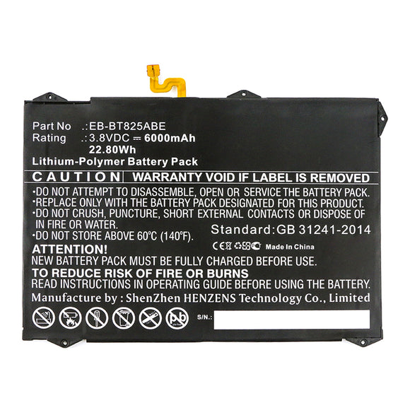 Batteries N Accessories BNA-WB-P13806 Tablet Battery - Li-Pol, 3.8V, 6000mAh, Ultra High Capacity - Replacement for Samsung EB-BT825ABA Battery