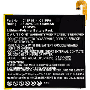 Batteries N Accessories BNA-WB-P8650 Tablets Battery - Li-Pol, 3.85V, 4550mAh, Ultra High Capacity Battery - Replacement for Asus 0B200-01970000, C11P1514, C11PP91, M619 Battery