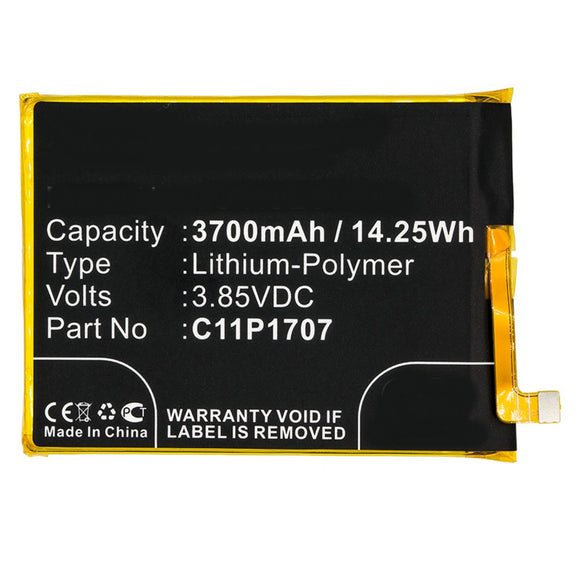 Batteries N Accessories BNA-WB-P9858 Cell Phone Battery - Li-Pol, 3.85V, 3700mAh, Ultra High Capacity - Replacement for Asus C11P1707 Battery