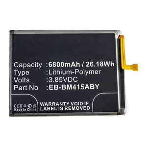 Batteries N Accessories BNA-WB-P13134 Cell Phone Battery - Li-Pol, 3.85V, 6800mAh, Ultra High Capacity - Replacement for Samsung EB-BM415ABY Battery