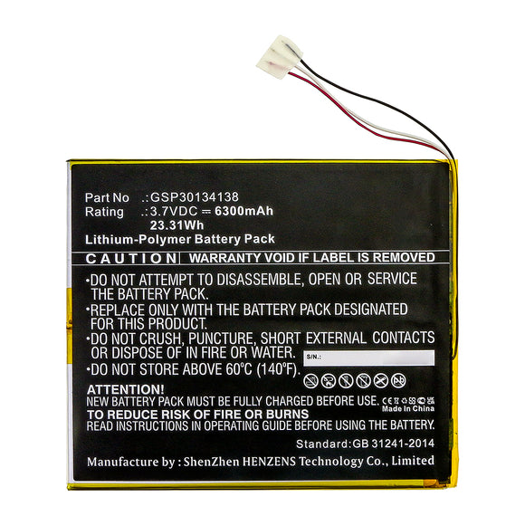 Batteries N Accessories BNA-WB-P16289 Tablet Battery - Li-Pol, 3.8V, 6300mAh, Ultra High Capacity - Replacement for Barnes & Noble GSP30134138 Battery
