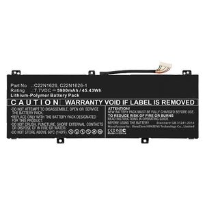 Batteries N Accessories BNA-WB-P10408 Laptop Battery - Li-Pol, 7.7V, 5900mAh, Ultra High Capacity - Replacement for Asus C22N1626 Battery