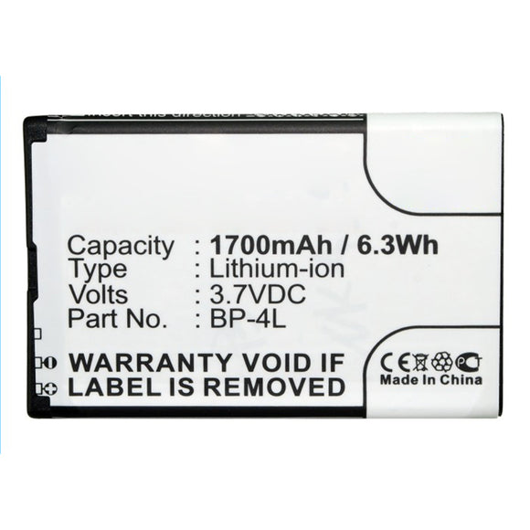 Batteries N Accessories BNA-WB-L16482 Cell Phone Battery - Li-ion, 3.7V, 1700mAh, Ultra High Capacity - Replacement for Nokia BP-4L Battery