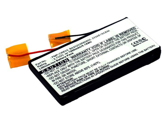Batteries N Accessories BNA-WB-L8829-PL Player Battery - Li-ion, 3.7V, 1400mAh, Ultra High Capacity - Replacement for Creative BA20203R60800 Battery