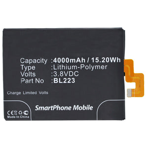 Batteries N Accessories BNA-WB-P3396 Cell Phone Battery - Li-Pol, 3.8V, 4000 mAh, Ultra High Capacity Battery - Replacement for Lenovo BL223 Battery