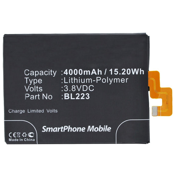 Batteries N Accessories BNA-WB-P3396 Cell Phone Battery - Li-Pol, 3.8V, 4000 mAh, Ultra High Capacity Battery - Replacement for Lenovo BL223 Battery