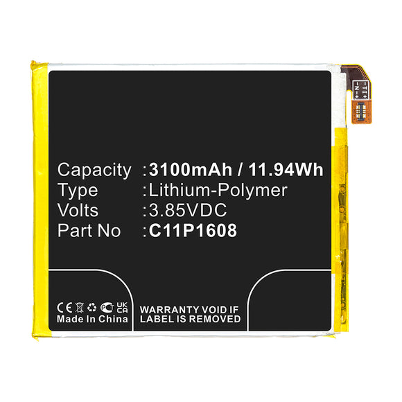 Batteries N Accessories BNA-WB-P15494 Cell Phone Battery - Li-Pol, 3.85V, 3100mAh, Ultra High Capacity - Replacement for Asus C11P1608 Battery