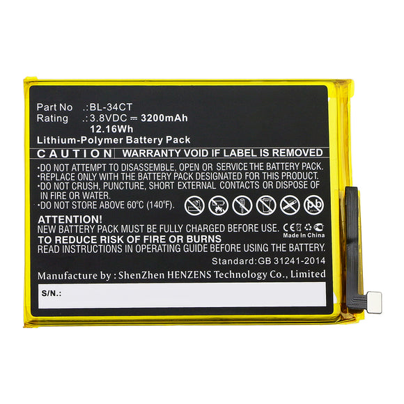 Batteries N Accessories BNA-WB-P13247 Cell Phone Battery - Li-Pol, 3.8V, 3200mAh, Ultra High Capacity - Replacement for Tecno BL-34CT Battery