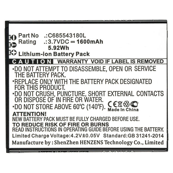 Batteries N Accessories BNA-WB-L10006 Cell Phone Battery - Li-ion, 3.7V, 1600mAh, Ultra High Capacity - Replacement for Blu C685543180L Battery
