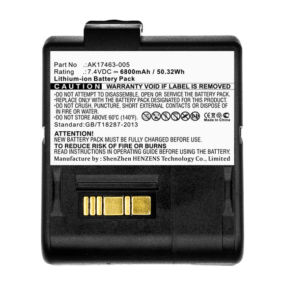 Batteries N Accessories BNA-WB-L14311 Printer Battery - Li-ion, 7.4V, 6800mAh, Ultra High Capacity - Replacement for Zebra AK17463-005 Battery