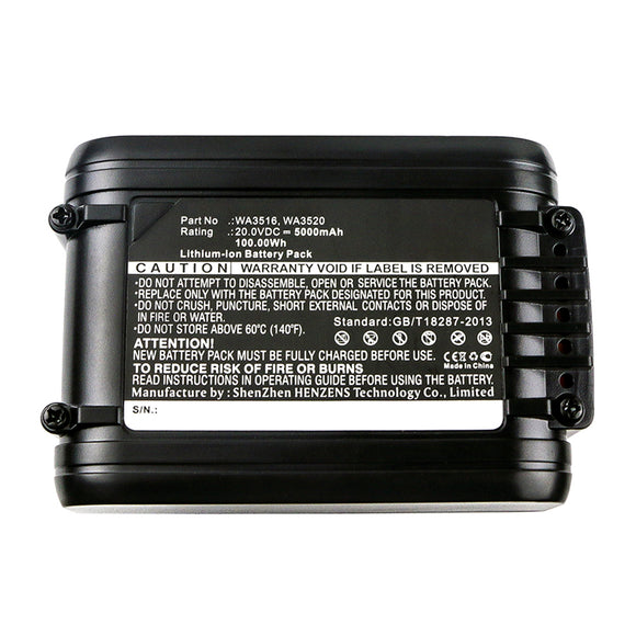 Batteries N Accessories BNA-WB-L14293 Power Tool Battery - Li-ion, 20V, 5000mAh, Ultra High Capacity - Replacement for Worx WA3551 Battery