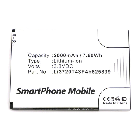 Batteries N Accessories BNA-WB-L14139 Cell Phone Battery - Li-ion, 3.8V, 2000mAh, Ultra High Capacity - Replacement for ZTE Li3720T43P4h825839 Battery