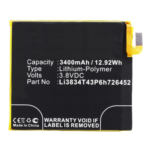 Batteries N Accessories BNA-WB-P3734 Cell Phone Battery - Li-Pol, 3.8V, 3400 mAh, Ultra High Capacity Battery - Replacement for ZTE Li3834T43P6h726452 Battery