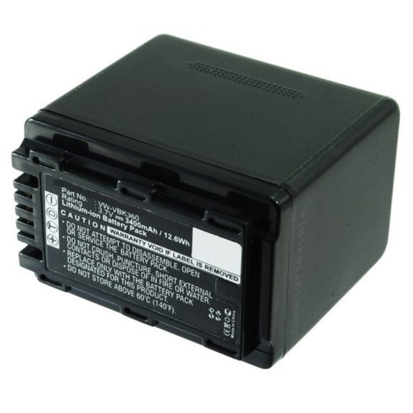 Batteries N Accessories BNA-WB-L9096 Digital Camera Battery - Li-ion, 3.7V, 3400mAh, Ultra High Capacity - Replacement for Panasonic VW-VBK360 Battery