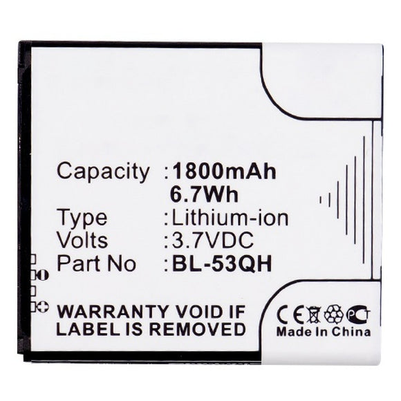 Batteries N Accessories BNA-WB-L12337 Cell Phone Battery - Li-ion, 3.7V, 1800mAh, Ultra High Capacity - Replacement for LG BL-53QH Battery