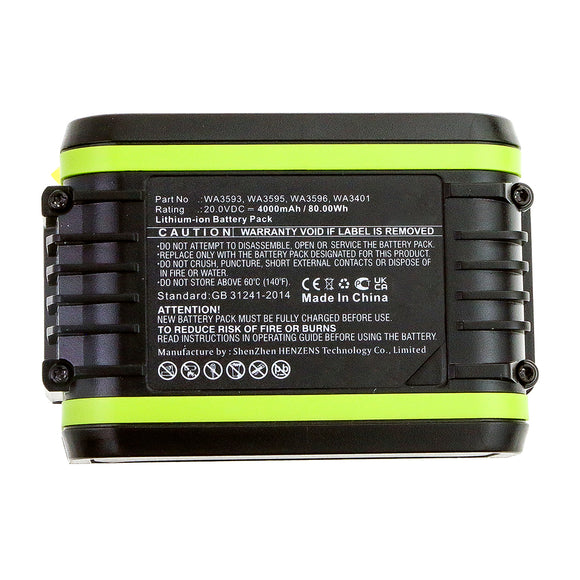Batteries N Accessories BNA-WB-L14285 Power Tool Battery - Li-ion, 20V, 4000mAh, Ultra High Capacity - Replacement for Worx WA3401 Battery