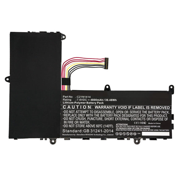 Batteries N Accessories BNA-WB-P10510 Laptop Battery - Li-Pol, 7.6V, 4800mAh, Ultra High Capacity - Replacement for Asus C21N1414 Battery